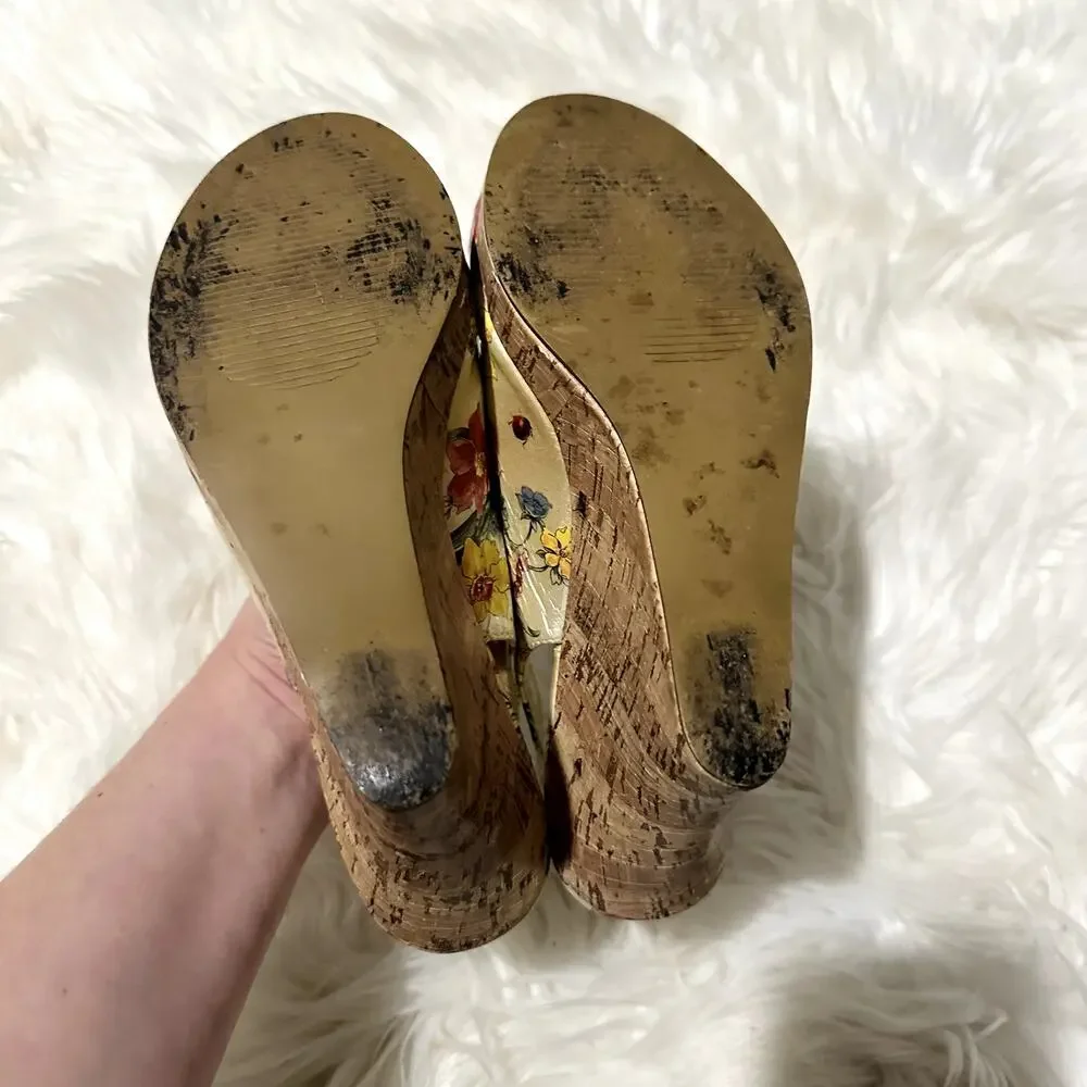 Steve Madden Y2K Floral Slingback Peep-toe Wedge Sz 7